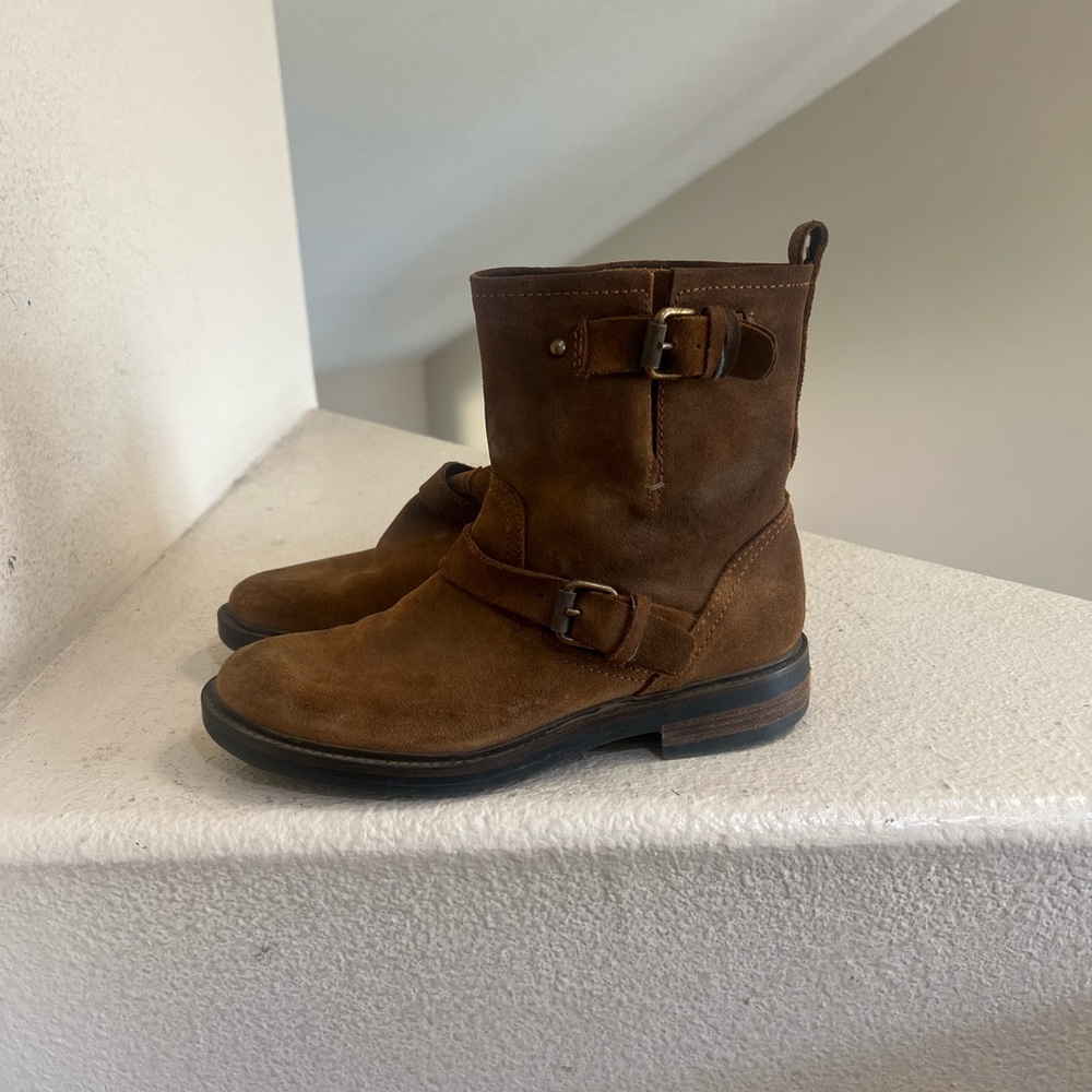 J. Crew brown suede leather Pull On motor biker boots women 6.5 Grunge Festive